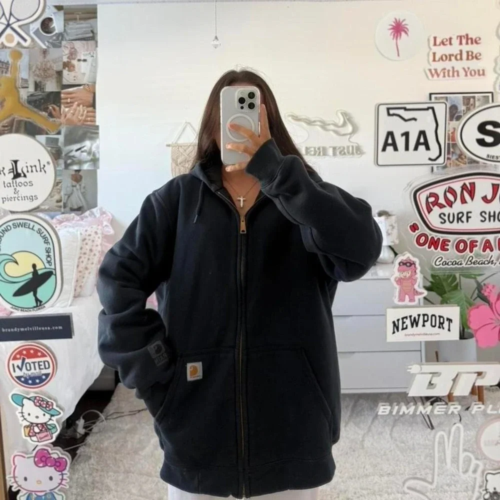 navy blue carhartt work jacket